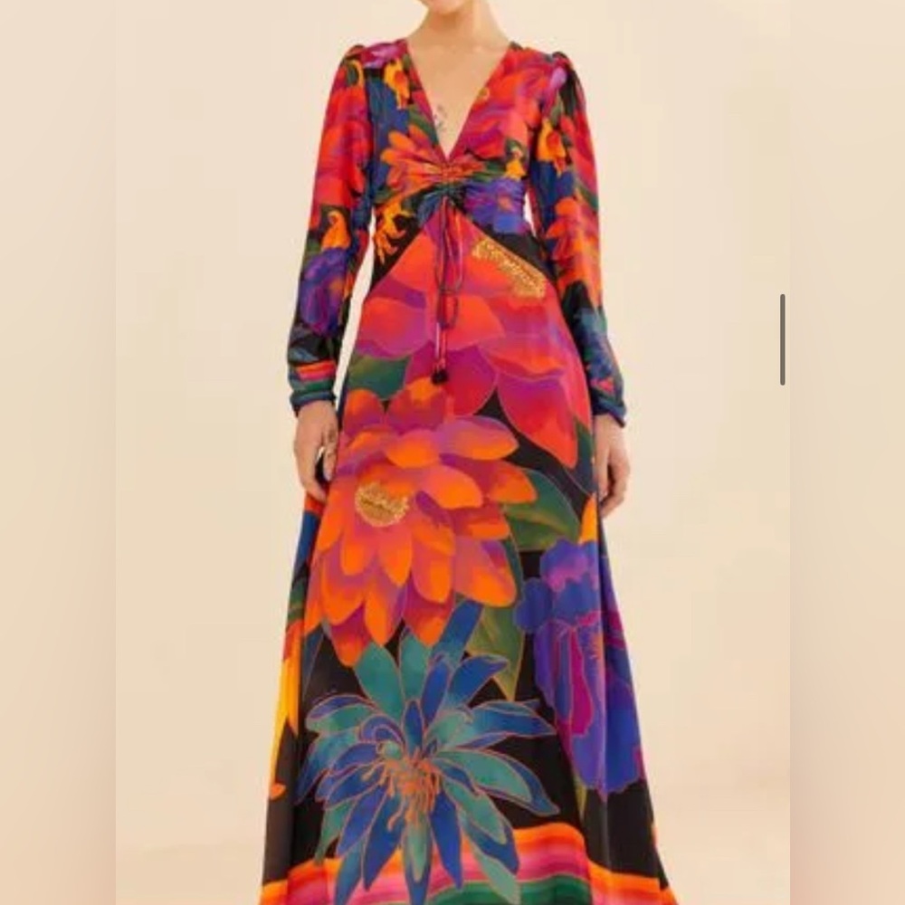 FARM Rio Made In Brazil Vibrant Floral Long Sleeve Dress